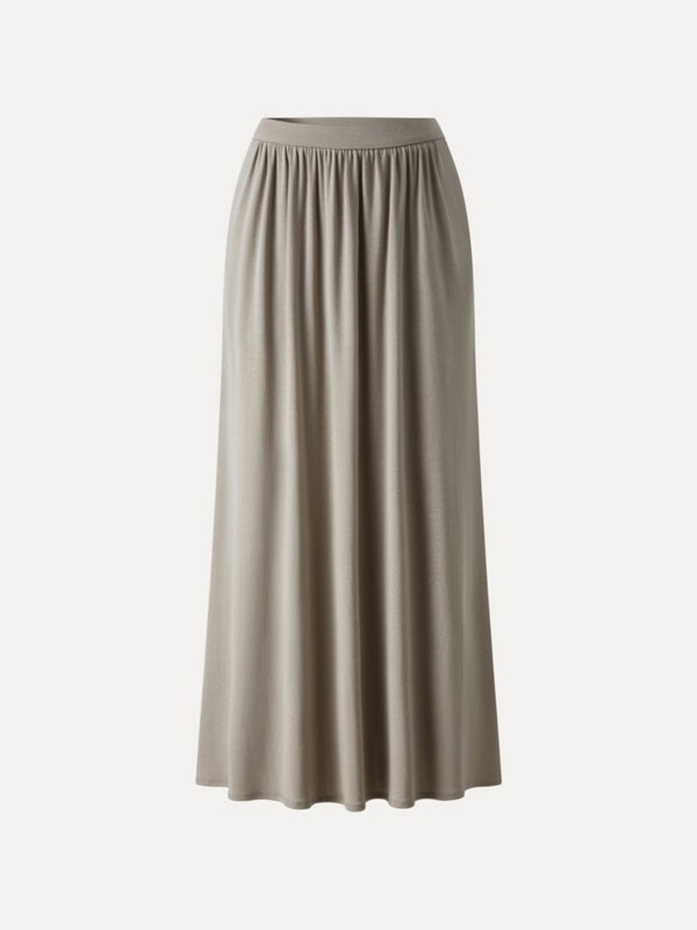 OGL Tencel-Linen Soft Linen Knit Gathered A-Line Maxi Skirt with Pockets